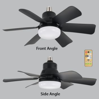 Brightstar FCF104 BLACK 6 Blade Mini Plastic Ceiling Fan with 18W LED Light and Remote Control Fits into an ES (E27) Ceiling Socket