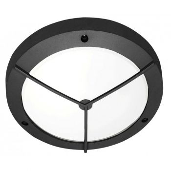 Brightstar BH050 BLACK 270mm Round Grid IP54 Bulkhead Die Cast Aluminium with Frosted Glass Black
