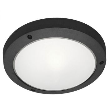 Brightstar BH051 BLACK 270mm Round IP54 Bulkhead Die Cast Aluminium with Frosted Glass Black