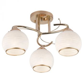 Brightstar CF195/3 GOLD Metal Ceiling Fitting with Patterned White Glass Polished Gold