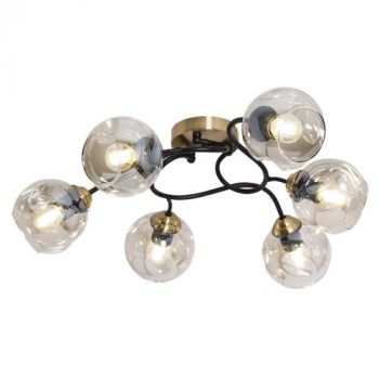 Brightstar CF435/6 BRASS Metal Ceiling Fitting with Cognac Colour Glass Antique Brass and Matt Black