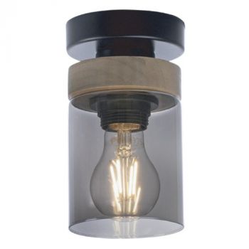 Brightstar CF436 WOOD Metal and Wood Ceiling Fitting with Smoke Colour Glass Black