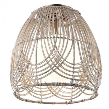 Brightstar CF444 RATTAN Metal Ceiling Fitting with Natural Rattan and White Glass