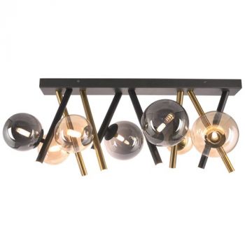 Brightstar CF485 BK/GD 12W Led CCT 7 x G9 Metal and Smoke Colour Glass Ceiling Light Antique Brass with Amber