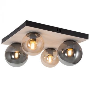 Brightstar CF516 BLACK/AMBER Metal and Glass Ceiling Light with a Travertine Baseplate, IP20 Black/ Amber