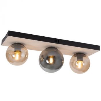 Brightstar CF517 BLACK/AMBER Metal and Glass Ceiling Light with a Travertine Baseplate, IP20 Black/ Amber