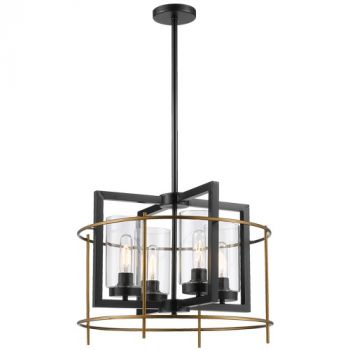 Brightstar CH082/4 BK/GD Metal Chandelier with Clear Glass