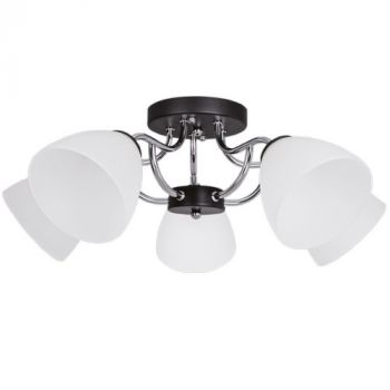 Brightstar CH178/5 CHROME Polished Chrome and Black Metal Chandelier with Frosted Glass