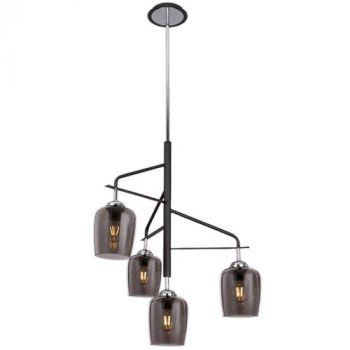 Brightstar CH246/4 BLACK Polished Chrome Chandelier with Metal and Smoke Colour Glass