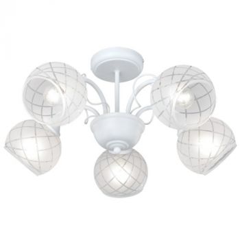 Brightstar CH251/5 MATT WHITE Metal and Clear Frosted Patterned Glass