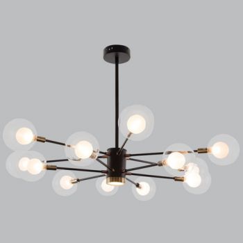 Brightstar CH254/12 BK/GOLD Black and Gold Metal Chandelier with Clear Outer Glass and White Inner Glass