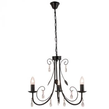 Brightstar CH360/3 BK, CH360/3 FOSSIL Metal Chandelier with Clear Acrylic Crystals (Multiple Colours/Finishes)
