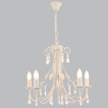 Brightstar CH360/5 FOSSIL Metal Chandelier with Clear Acrylic Crystals Fossil White