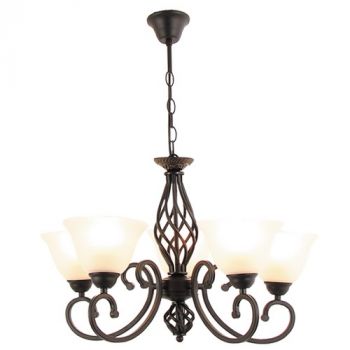 Brightstar CH374/5 BK Metal Chandelier with Alabaster Glass
