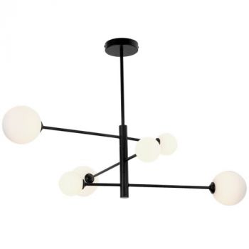 Brightstar CH393/6 BLACK Metal and Opal Glass Chandelier Black