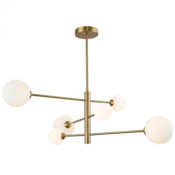 Brightstar CH394/6 GOLD Metal and Opal Glass Chandelier Gold