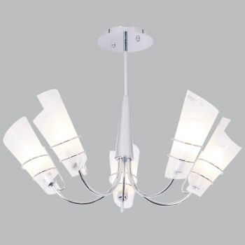 Brightstar CH445/5 CHR Polished Chrome Chandelier with Frosted Crackled Glass