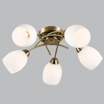 Brightstar CH489/5 ANTIQUE Metal Chandelier with White Glass Antique Brass