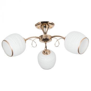 Brightstar CH491/3 GOLD Metal Chandelier with White Patterned Glass Gold