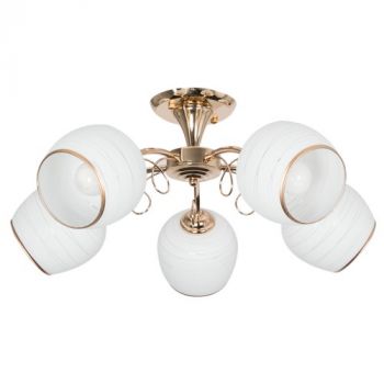 Brightstar CH491/5 GOLD Metal Chandelier with White Patterned Glass Gold