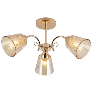 Brightstar CH492/3 GOLD Metal Chandelier with Amber Patterned Glass Gold