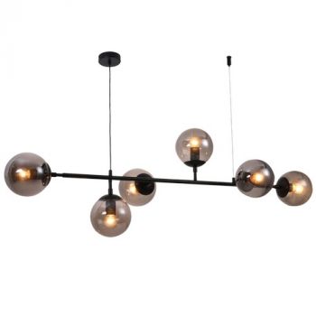 Brightstar CH506/6 MATT BK Metal Chandelier with Smoke Colour Glass 6 x E27 Matt Black