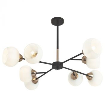 Brightstar CH509/8 BK/GD Metal Chandelier with White Glass Black and Gold