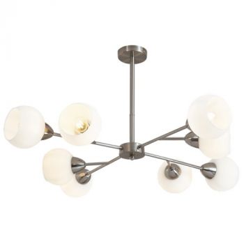 Brightstar CH510/8 CHROME Satin Chrome Chandelier with White Glass Satin Chrome