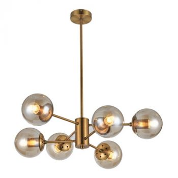 Brightstar CH534/6 GOLD Metal And Amber Glass Chandelier