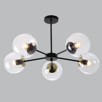 Brightstar CH537/5 BK/AB, CH537/5 SATIN Metal and Clear Glass Chandelier (Multiple Colours/Finishes)
