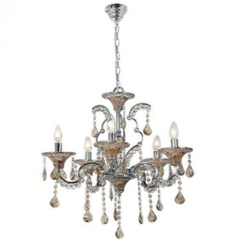 Brightstar CH661/5 CHROME Polished Chrome Chandelier with Amber Acrylic Crystals
