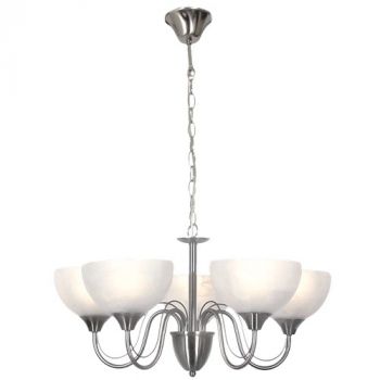 Brightstar CH665/5 SATIN Satin Chrome Chandelier with Alabaster Glass