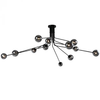 Brightstar CH701/12 BLACK Metal Chandelier with Smoke Colour Glass
