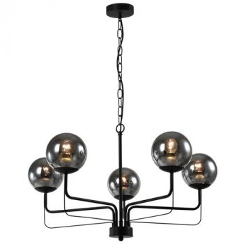 Brightstar CH703/5 BLACK Metal Chandelier with Smokey Glass E14 Black