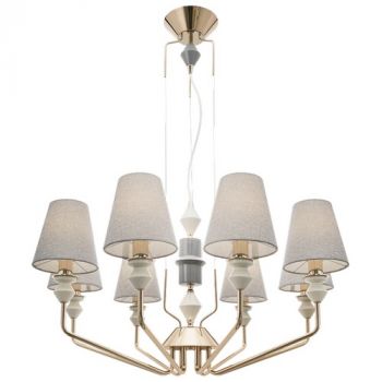 Brightstar CH705 CERAMIC Metal 8 Light Chandelier E14 with Grey Fabric Shades Champagne Gold