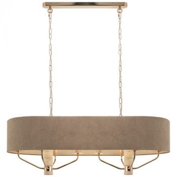 Brightstar CH706 BROWN Metal Chandelier 8 x E14 with Beige Fabric Shade Champagne Gold