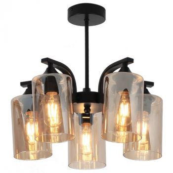 Brightstar CH709/5 BLACK Metal Chandelier with Amber Glass 5X60W E27 Black