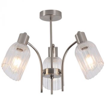 Brightstar CH710/3 SATIN Satin Chrome Chandelier with Clear Fluted Glass 3X60W Es