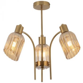 Brightstar CH712/3 GOLD Metal Chandelier with Amber Fluted Glass 3X40W E27 Gold