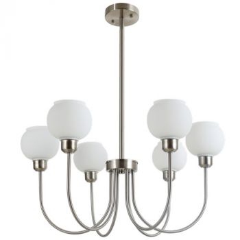 Brightstar CH716/6 SATIN Metal and Glass Chandelier with White Glass, IP20 6xE27 Satin Chrome