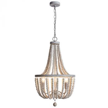 Brightstar CH892/3 BEAD Metal and Wood Bead Chandelier White Washed