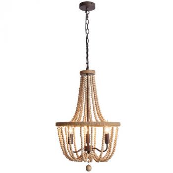 Brightstar CH894/3 BEAD Metal Rope and Wood Bead Chandelier Natural Brown