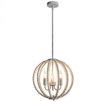 Brightstar CH896/3 BEAD Metal and Wood Bead Chandelier White Washed