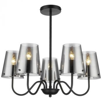 Brightstar CH899/5 MATT BLACK Metal Chandelier with Smoky Glass