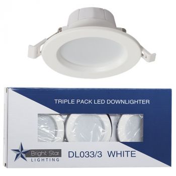 Brightstar DL033/3 WHITE 3 x 6W LED Triple Pack LED Polycarbonate Down Lighters White