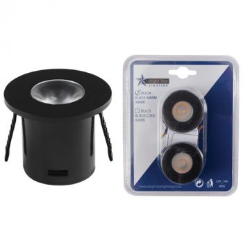 Brightstar DL624 BK WARM 2 Pack 1W LED 3000K Black Circular Star Light, IP20 Downlight