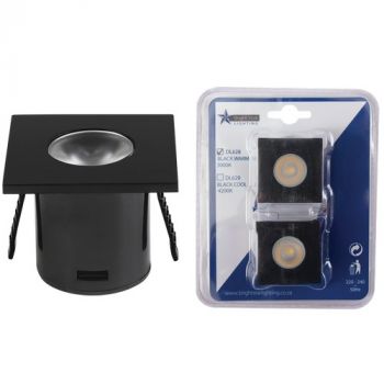 Brightstar DL628 BK WARM 2 Pack 1W LED 3000K Black Square Star Light, IP20 Downlight