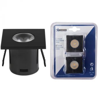 Brightstar DL629 BK COOL 2 Pack 1W LED 4200K Black Square Star Light, IP20 Downlight