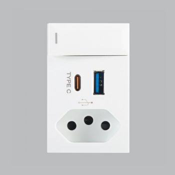 Brightstar ECP119 WHITE Slim RSA Socket + 5V 3.4A USB Type A and C, Switched (Triple Module) White