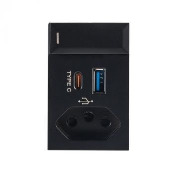 Brightstar ECP169 BLACK Modular Slim RSA Socket + 5V 3.4A USB Type A and C, Switched (Triple Module) Black